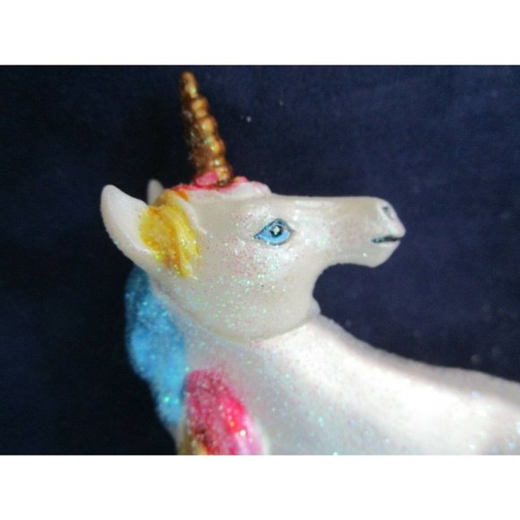 Unicorn Horse Rainbow Tail Mane Glitter Mercury Style Blown Glass Ornament New - Picture 7 of 11